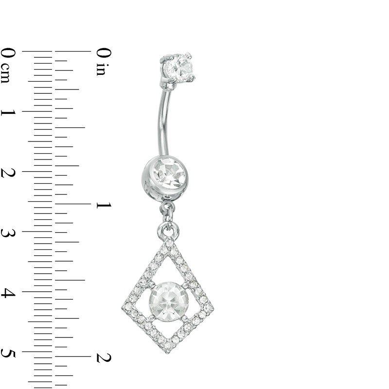 014 Gauge Cubic Zirconia and Crystal Geometric Frame Dangle Belly Button Ring in Stainless Steel