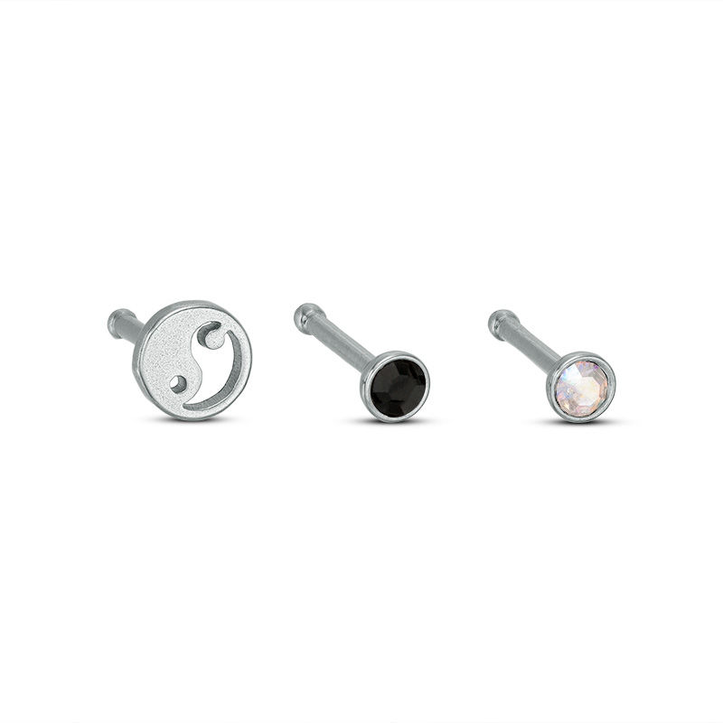 Main Image 1 of 020 Gauge Black and Iridescent Crystal with Yin Yang Nose Stud Set in Stainless Steel