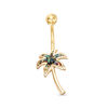 Thumbnail Image 1 of 014 Gauge Mother-of-Pearl Palm Tree Belly Button Ring in Stainless Steel with Yellow IP