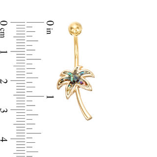014 Gauge Mother-of-Pearl Palm Tree Belly Button Ring in Stainless Steel with Yellow IP