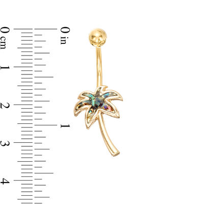 014 Gauge Mother-of-Pearl Palm Tree Belly Button Ring in Stainless Steel with Yellow IP