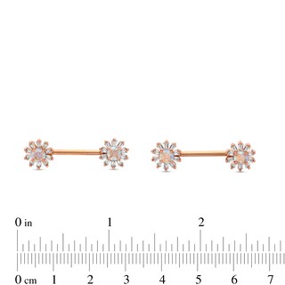 Rose Ion Plated Baguette and Round CZ Flower Industrial Barbell Set - 14G