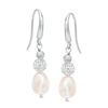 Honora 8 - 9mm Oval Freshwater Cultured Pearl and Crystal Ball Drop Earrings in Sterling Silver