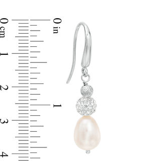 Honora 8 - 9mm Oval Freshwater Cultured Pearl and Crystal Ball Drop Earrings in Sterling Silver