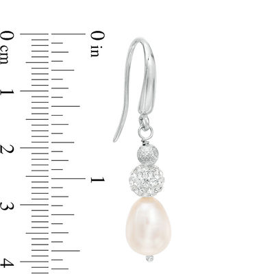 Honora 8 - 9mm Oval Freshwater Cultured Pearl and Crystal Ball Drop Earrings in Sterling Silver