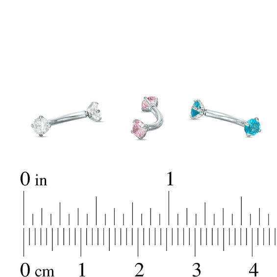 016 Gauge 3mm Blue, Pink and White Cubic Zirconia Cartilage Barbell Set in Stainless Steel