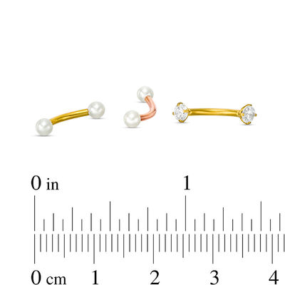 016 Gauge 3mm Simulated Pearl and Cubic Zirconia Cartilage Barbell Set in Stainless Steel with Yellow and Rose IP