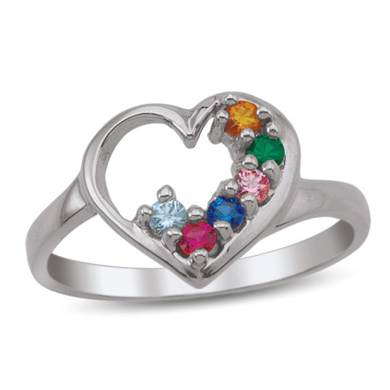 Mother's Birthstone Heart Outline Ring (1-7 Stones)
