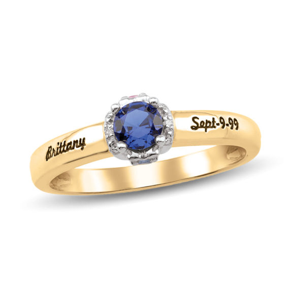 Daughter's 4.0mm Birthstone and Diamond Accent Frame Ring (3 Stones and 2 Lines)