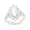 Marquise Lab-Created Opal and White Sapphire Starburst Frame Ring in Sterling Silver - Size 7
