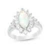 Thumbnail Image 0 of Marquise Lab-Created Opal and White Sapphire Starburst Frame Ring in Sterling Silver - Size 7