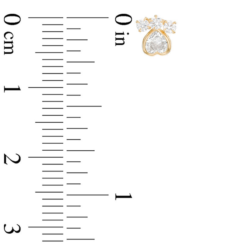 Main Image 2 of Child's 4mm Heart-Shaped Cubic Zirconia Paw Print Stud Earrings in 14K Gold