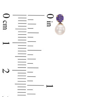 Child's 4mm Freshwater Cultured Pearl and Purple Cubic Zirconia Drop Earrings in 14K Gold