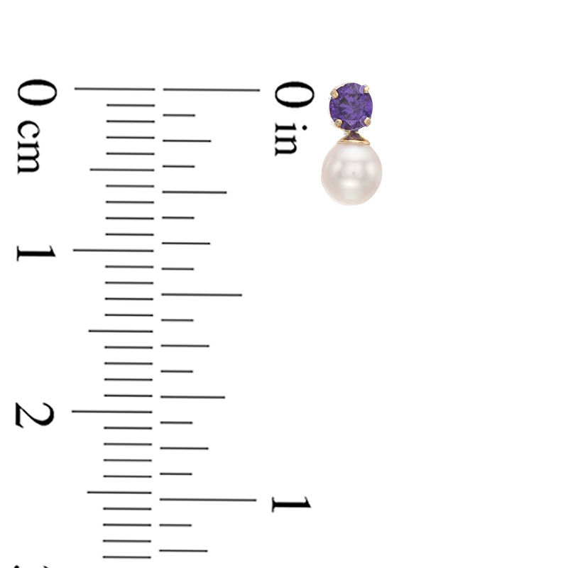 Main Image 2 of Child's 4mm Freshwater Cultured Pearl and Purple Cubic Zirconia Drop Earrings in 14K Gold
