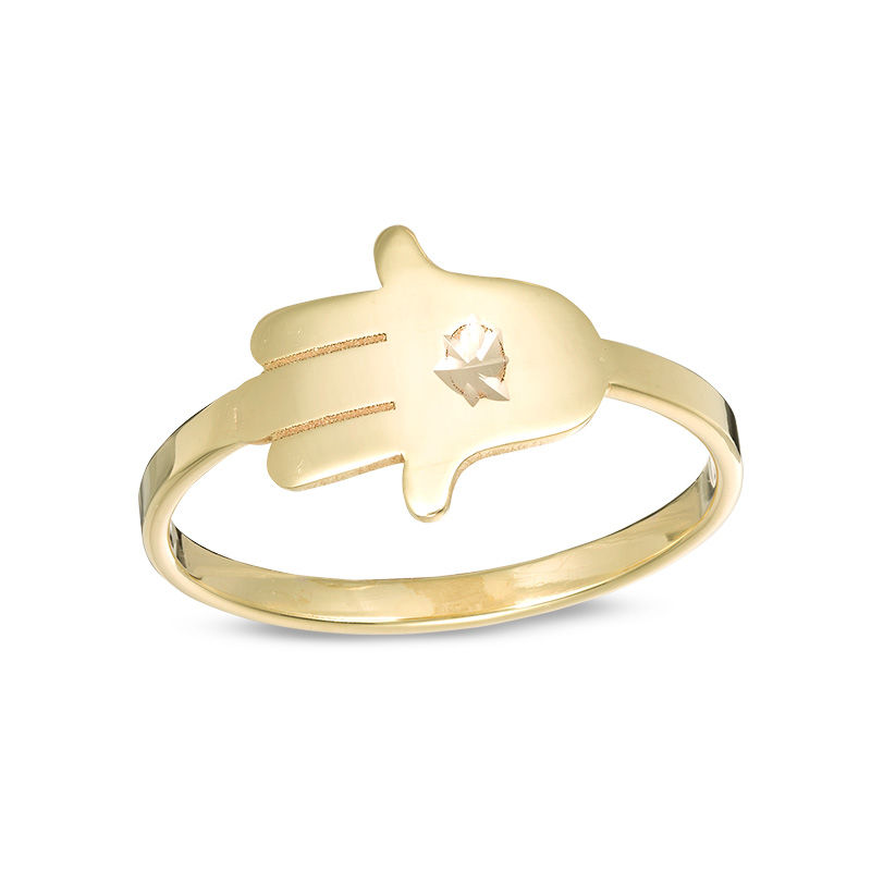 Sideways Hamsa with Diamond-Cut Evil Eye Ring in 10K Gold - Size 7