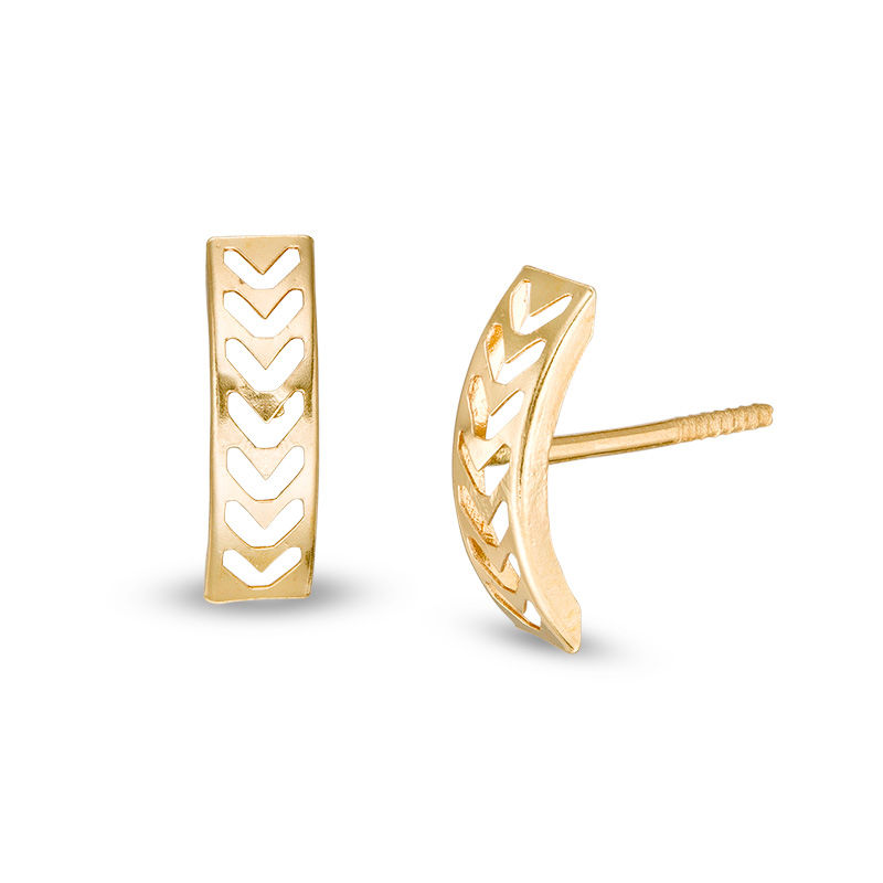 Child's Cut-Out Hearts Curved Bar Stud Earrings in 14K Gold