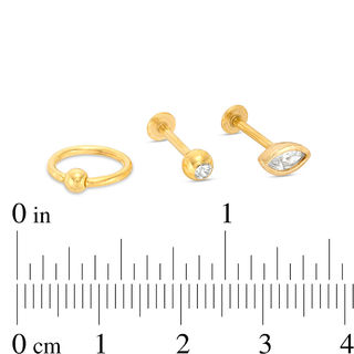 016 Gauge Marquise Cubic Zirconia and Crystal Cartilage Barbell and Hoop Set in Stainless Steel with Yellow IP