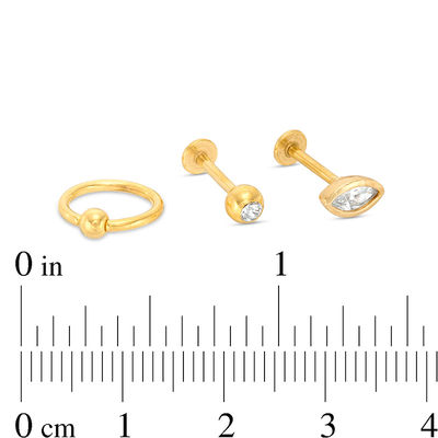 016 Gauge Marquise Cubic Zirconia and Crystal Cartilage Barbell and Hoop Set in Stainless Steel with Yellow IP