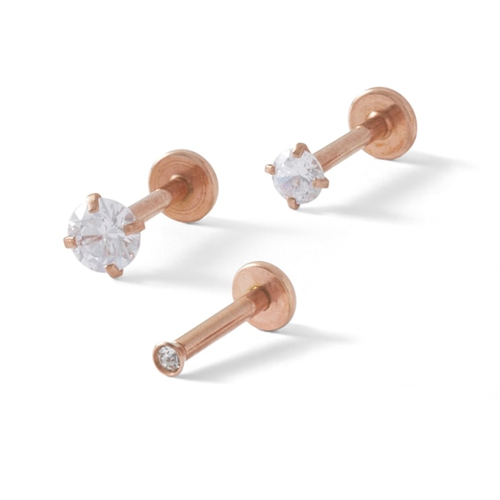 Rose Ion Plated CZ and Crystal Stud Set - 16G