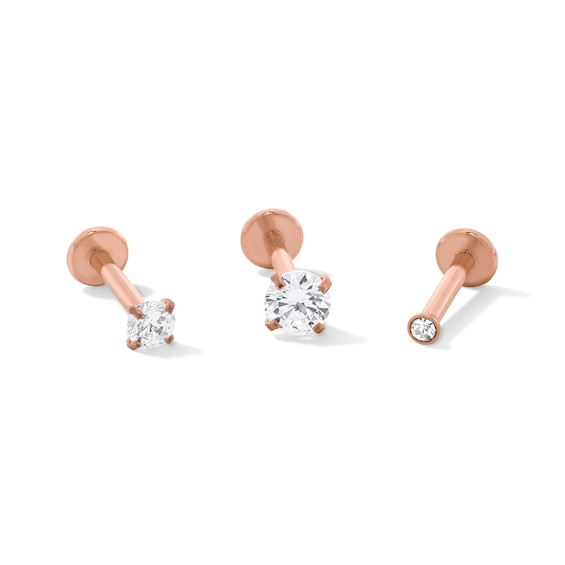 Rose Ion Plated CZ and Crystal Stud Set - 16G