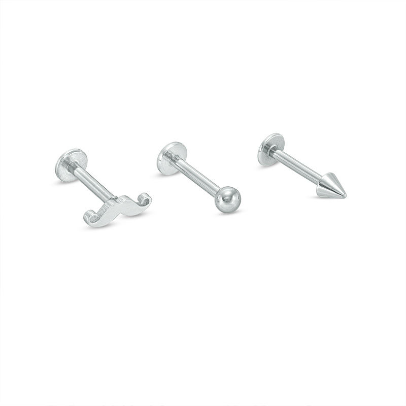 Main Image 1 of 016 Gauge Mustache, Ball and Spike Cartilage Barbell Set in Stainless Steel