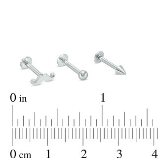 016 Gauge Mustache, Ball and Spike Cartilage Barbell Set in Stainless Steel