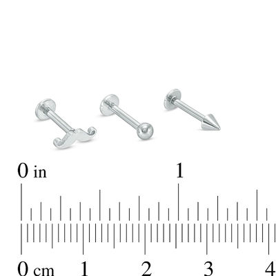 016 Gauge Mustache, Ball and Spike Cartilage Barbell Set in Stainless Steel