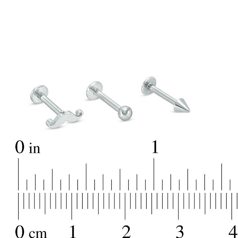 Main Image 2 of 016 Gauge Mustache, Ball and Spike Cartilage Barbell Set in Stainless Steel