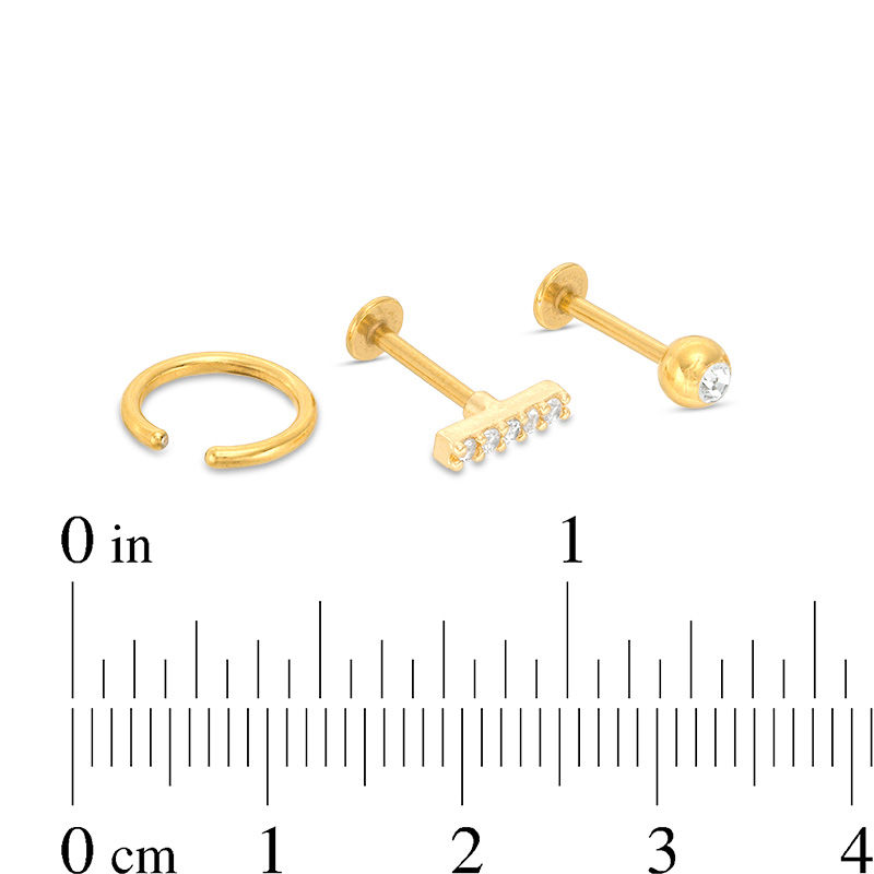 Main Image 2 of 016 Gauge Cubic Zirconia and Crystal Cartilage Barbell and Hoop Set in Stainless Steel with Yellow IP