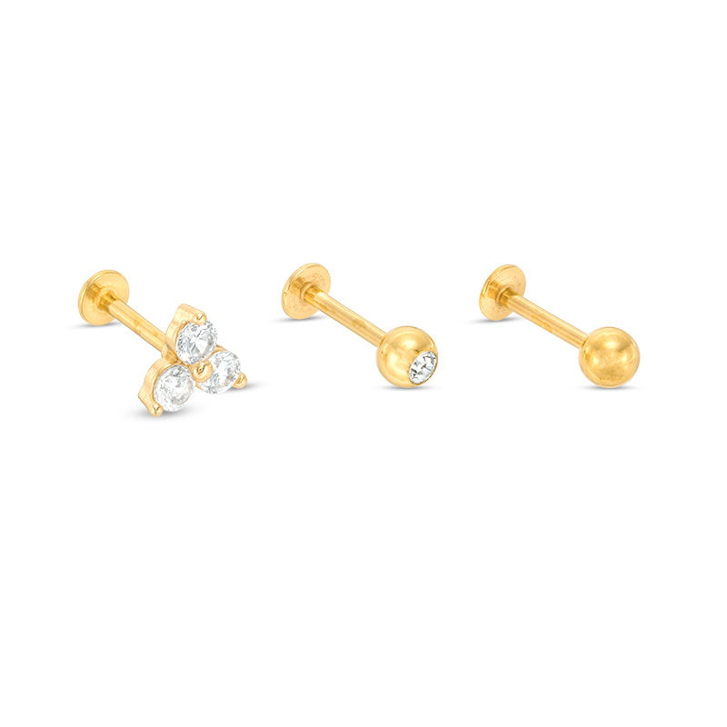 Main Image 1 of 016 Gauge Cubic Zirconia and Crystal Cartilage Barbell Set in Stainless Steel with Yellow IP