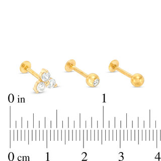 016 Gauge Cubic Zirconia and Crystal Cartilage Barbell Set in Stainless Steel with Yellow IP