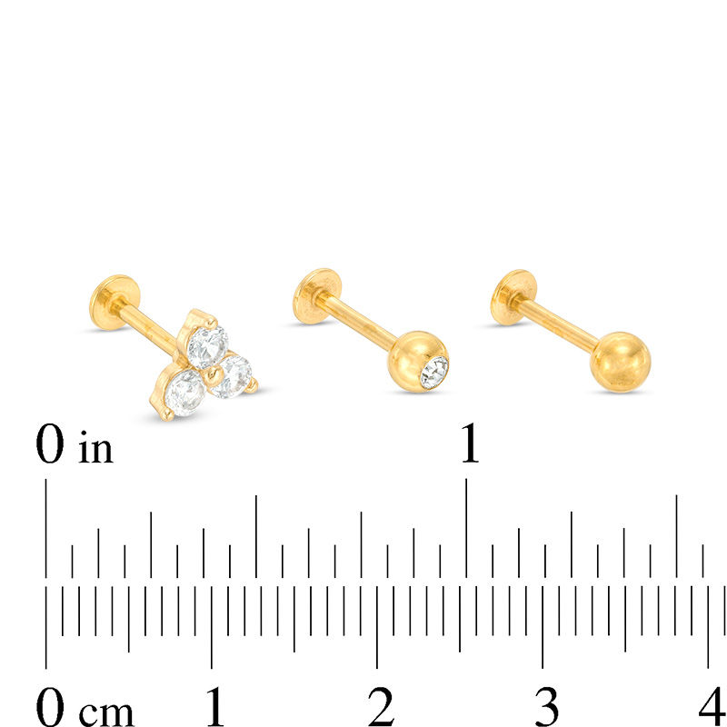 Main Image 2 of 016 Gauge Cubic Zirconia and Crystal Cartilage Barbell Set in Stainless Steel with Yellow IP