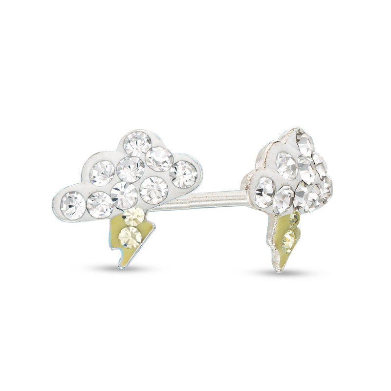 Child's Crystal and Enamel Cloud with Lightning Stud Earrings in Sterling Silver