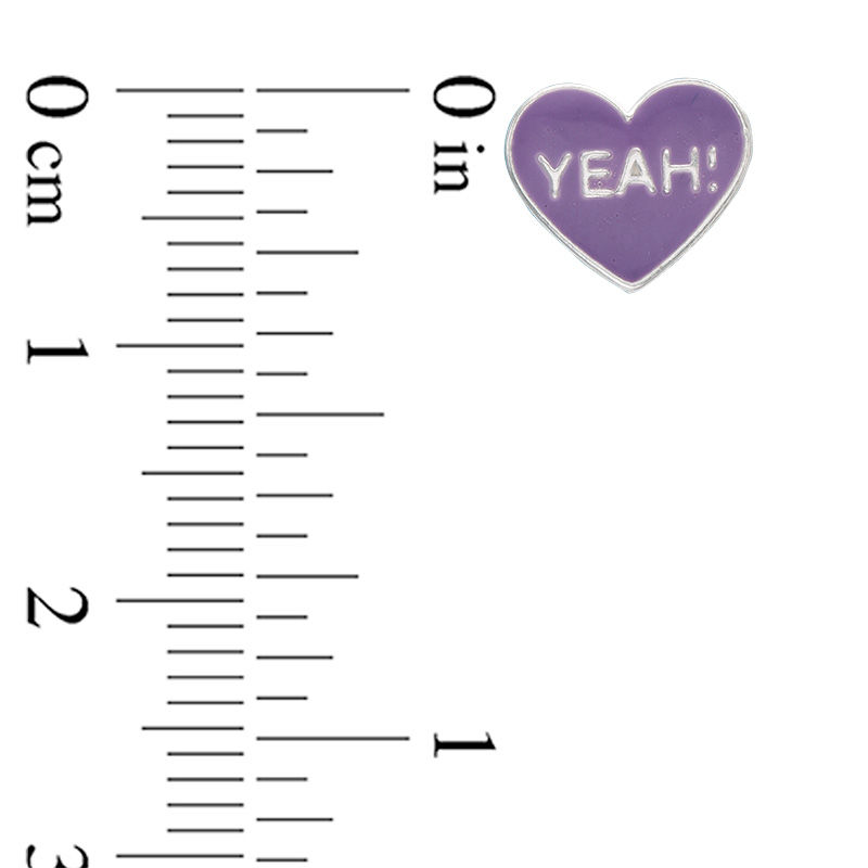 Child's Purple Enamel "YEAH!" Heart Stud Earrings in Sterling Silver