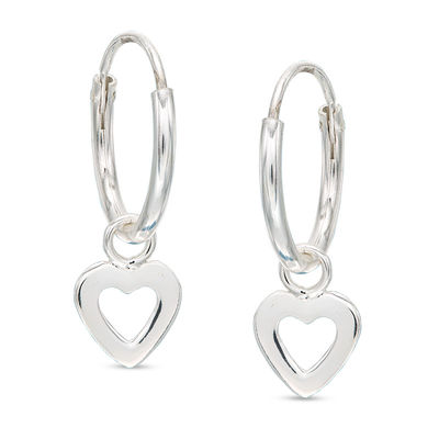 Child's Cut-Out Heart Dangle Hoop Earrings in Sterling Silver