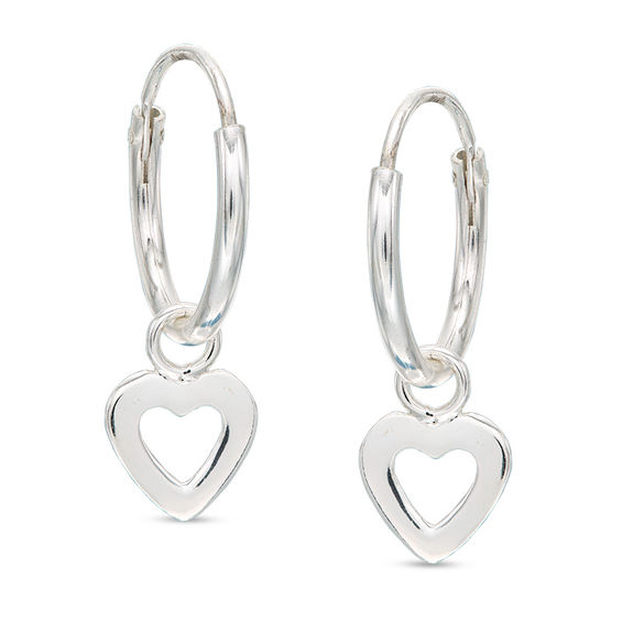 Child's Cut-Out Heart Dangle Hoop Earrings in Sterling Silver