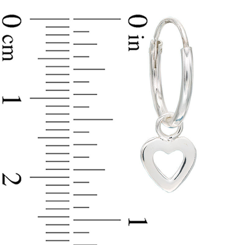 Main Image 2 of Child's Cut-Out Heart Dangle Hoop Earrings in Sterling Silver