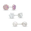Thumbnail Image 1 of Child's 5mm Simulated Pink Opal, Pearl and Cubic Zirconia Stud Earrings Set in Sterling Silver