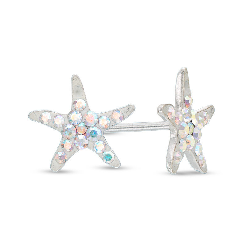 Main Image 1 of Child's Iridescent Crystal Starfish Stud Earrings in Sterling Silver