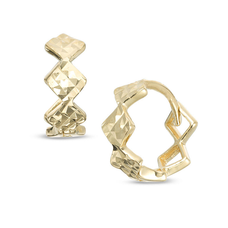 Main Image 1 of Diamond-Cut Geometric Huggie Hoop Earrings in 10K Gold