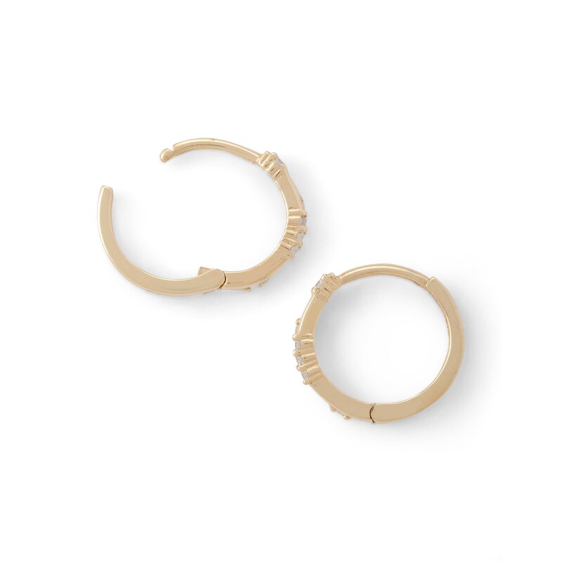 Cubic Zirconia Double Row Huggie Hoop Earrings in 10K Gold
