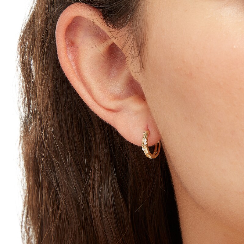 Cubic Zirconia Double Row Huggie Hoop Earrings in 10K Gold