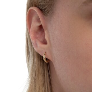 Cubic Zirconia Double Row Huggie Hoop Earrings in 10K Gold