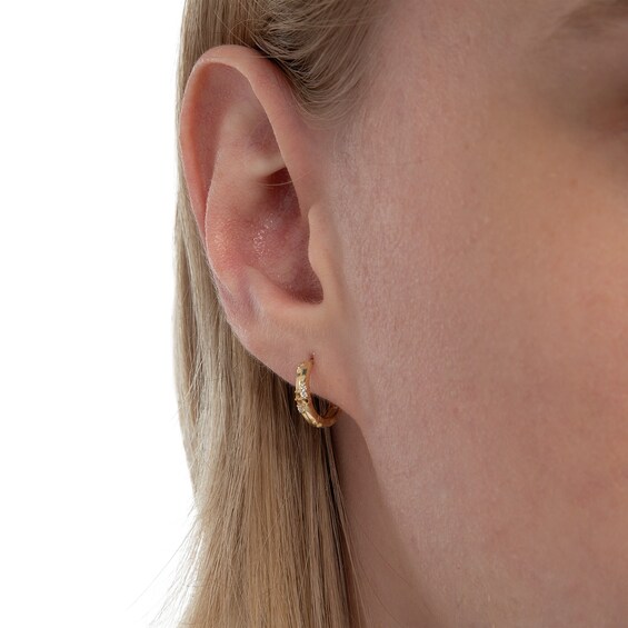 Cubic Zirconia Double Row Huggie Hoop Earrings in 10K Gold