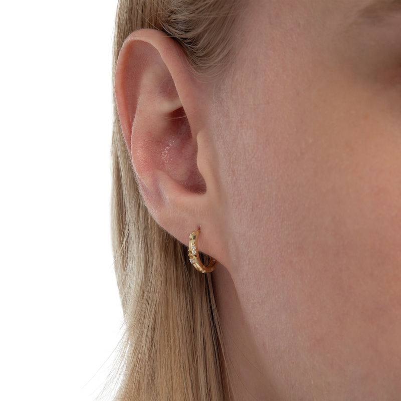 Cubic Zirconia Double Row Huggie Hoop Earrings in 14K Solid Gold
