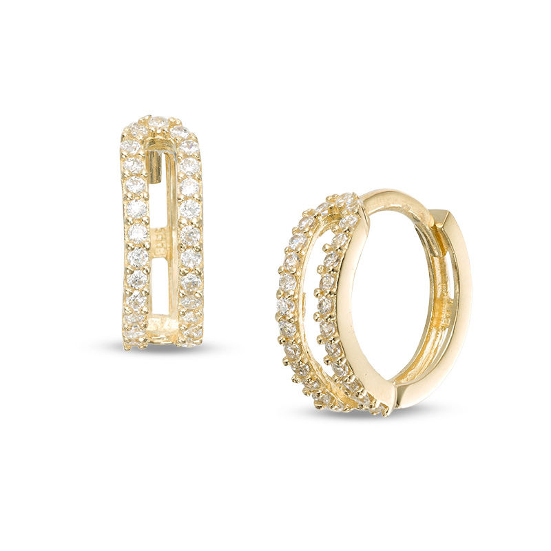 Cubic Zirconia Long Open Oval Huggie Hoop Earrings in 10K Gold