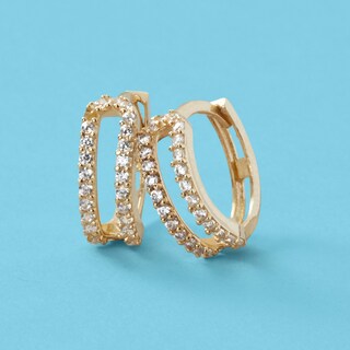 Cubic Zirconia Long Open Oval Huggie Hoop Earrings in 10K Gold