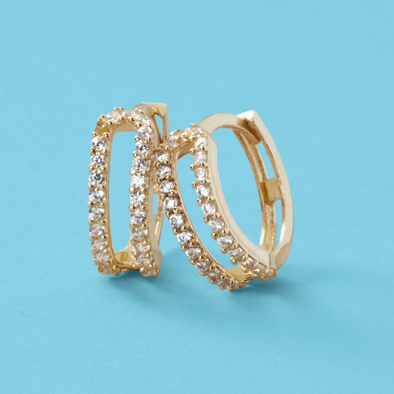 Main Image 2 of Cubic Zirconia Long Open Oval Huggie Hoop Earrings in 10K Gold