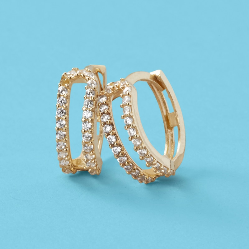 Cubic Zirconia Long Open Oval Huggie Hoop Earrings in 10K Gold