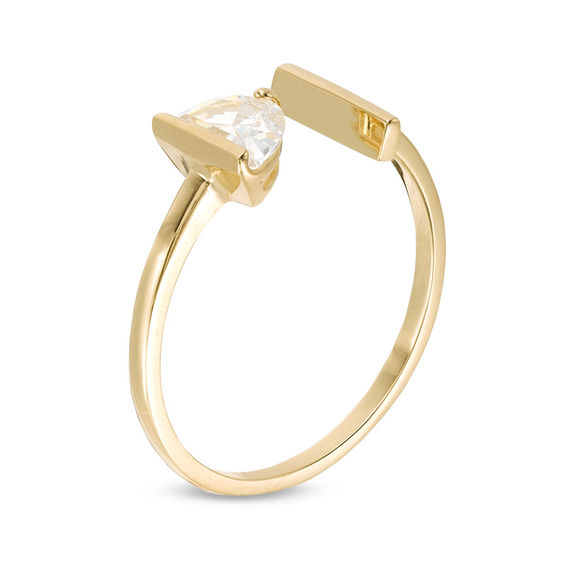 Half-Moon Cubic Zirconia and Bar Wrap Ring in 10K Gold - Size 7